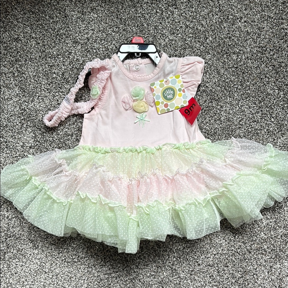 Little Me Pink and Green Ruffle Dress
